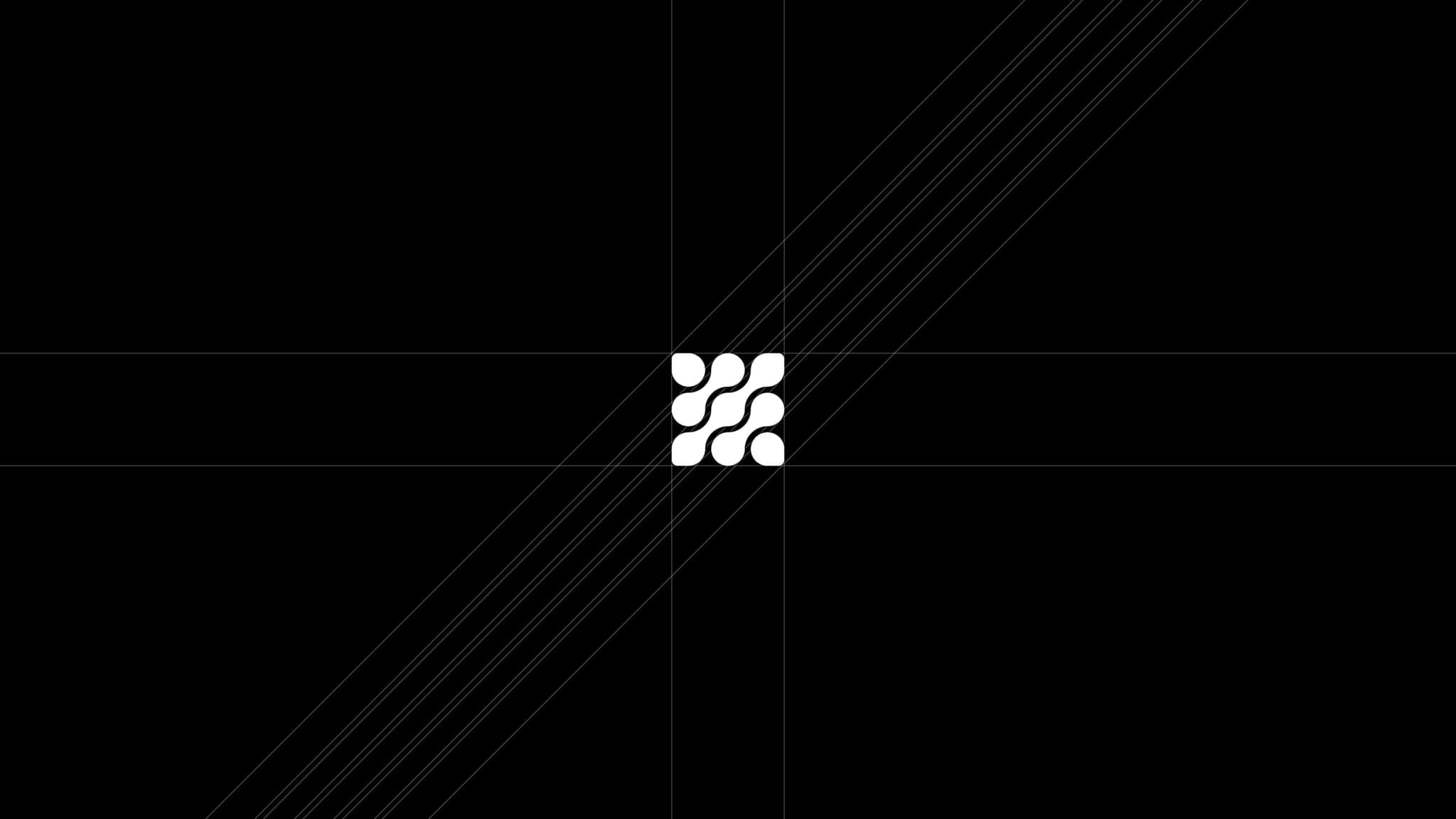 Gamlify mark in white on black with construction guide lines
