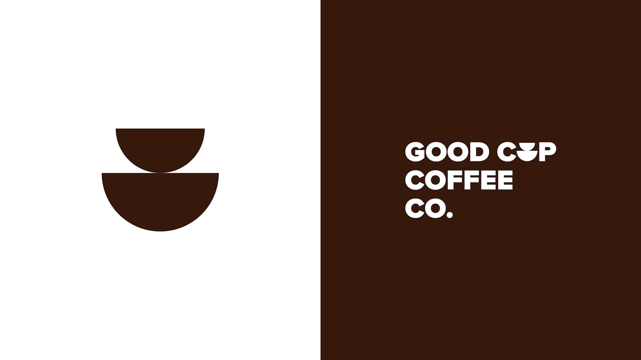 Good Cup mark on white beside the Good Cup Coffee Co. wordmark on dark brown